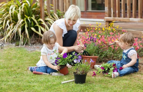 Garden planting installation with healthy shrubs and mulch in Mortlake